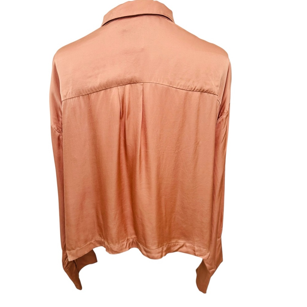 Maeve Anthropologie Copper Satin Blouse Women’s Large 100% Viscose Boho Chic - Picture 7 of 11